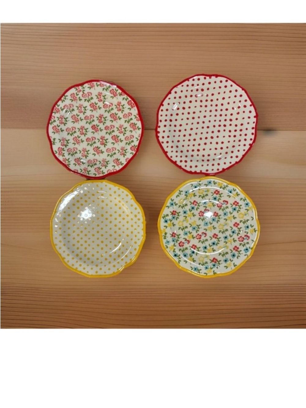 The Pioneer Woman Floral & Polka Dot Appetizer Plates - Red & Yellow Trim
